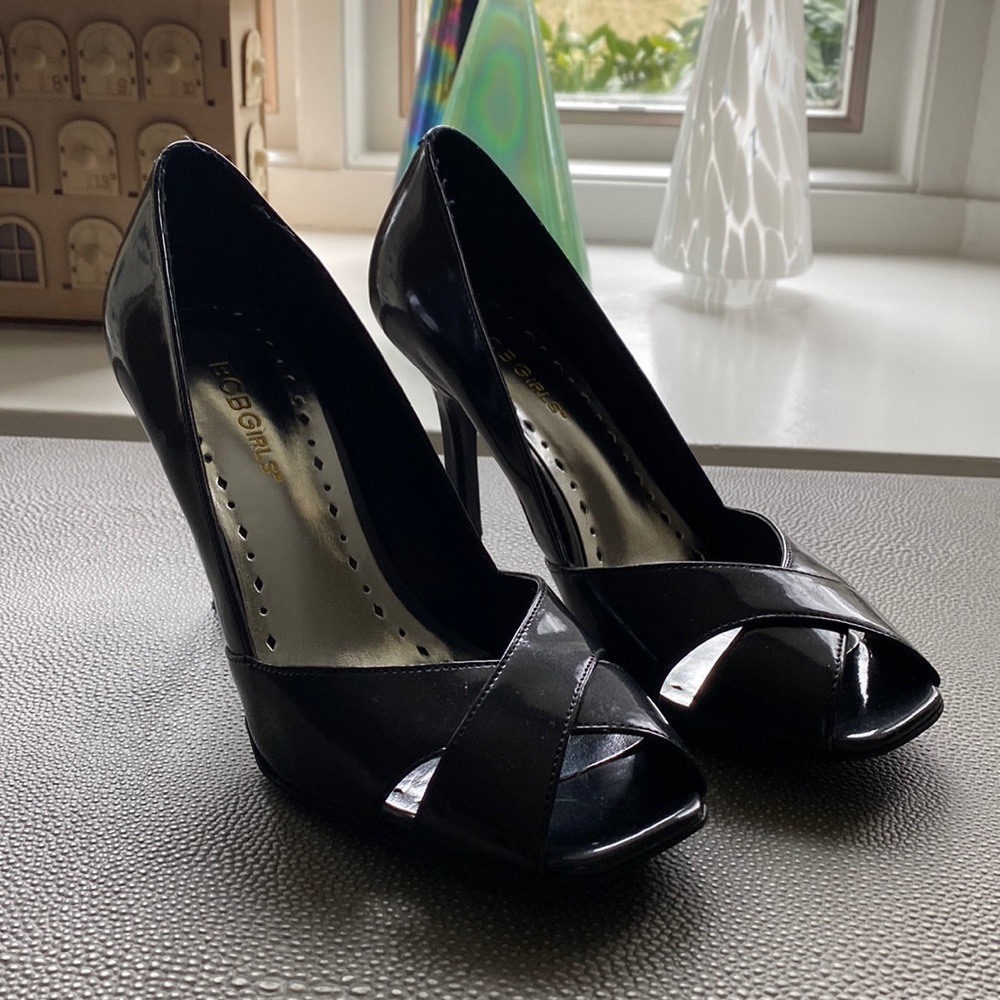 BCBGirls Open Toe Cross Black Heels
